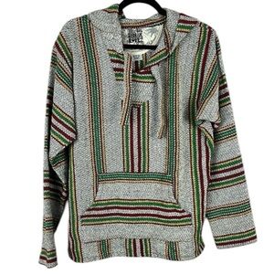 Baja Hoodie Pullover Jerga Mexican Hoodie Striped Surf Skate Festival Medium
